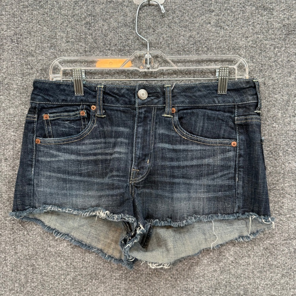 American Eagle Micro Mini Jean Shorts Womens 10 Dark Wash Frayed Hem Cutoffs Y2K